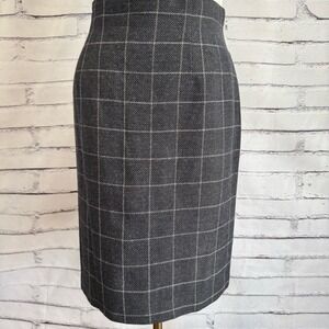 Vintage Wool Windowpane‎ Pencil Skirt High Waist Gray Career Academia Size 8